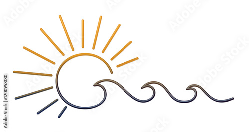 Stylized symbol of the sunrise with blue wave.
