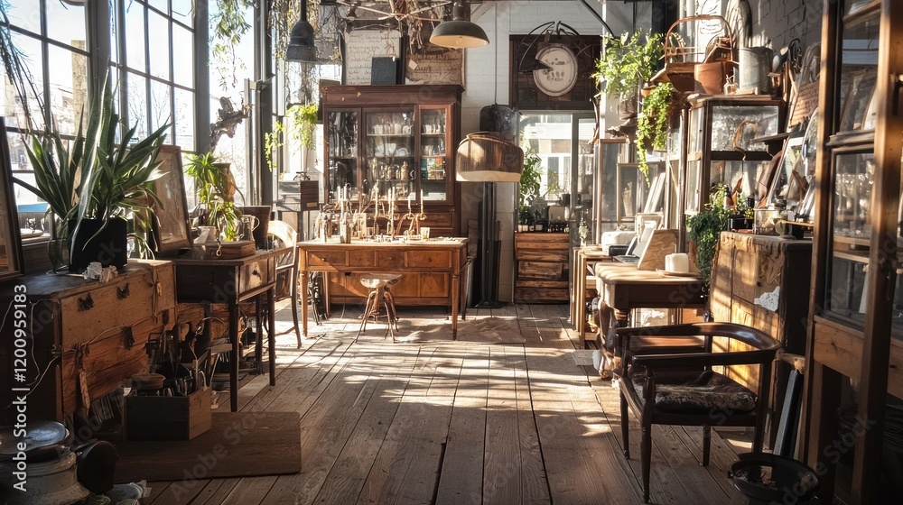 Fototapeta premium Sunlit Antique Shop: A Haven of Vintage Treasures