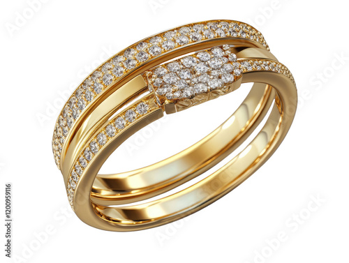  Set of ring gold with diamond on white background.