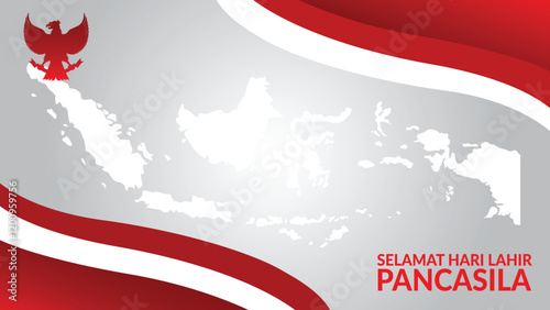 Happy Pancasila Day, selamat hari pancasila Background with Indonesian Flags and Garuda Bird Symbol. photo