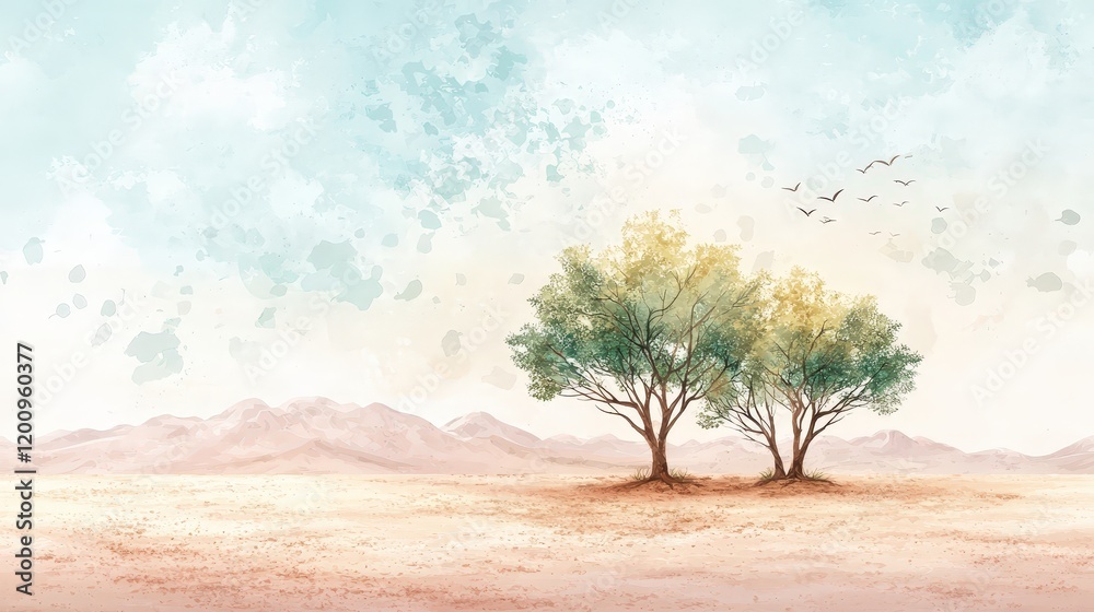 Illustration of reforestation efforts bringing wildlife back to barren lands Illustration of reforestation efforts bringing wildlife back to barren lands