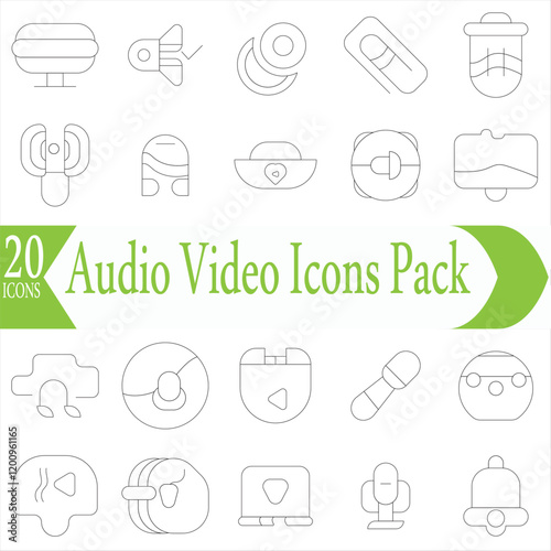 Audio Video Icons Pack. Thin line icons set. Flat icon collection set. Simple outline icons.