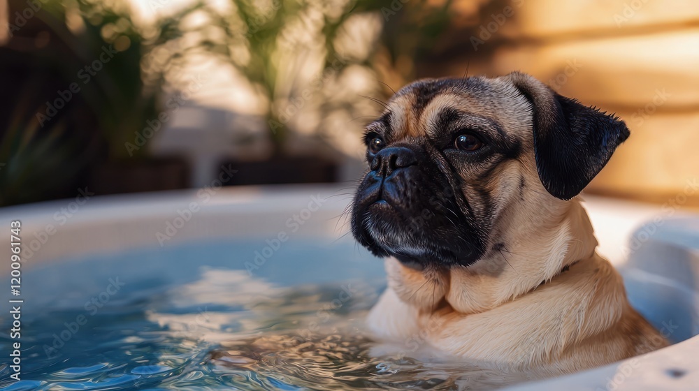 Obraz premium Pug in Hot Tub Relaxation