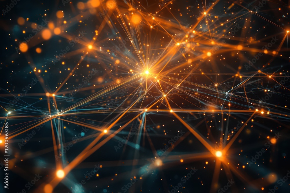 Obraz premium Dynamic starburst patterns with radiant lines and glowing intersections on a dark backdrop