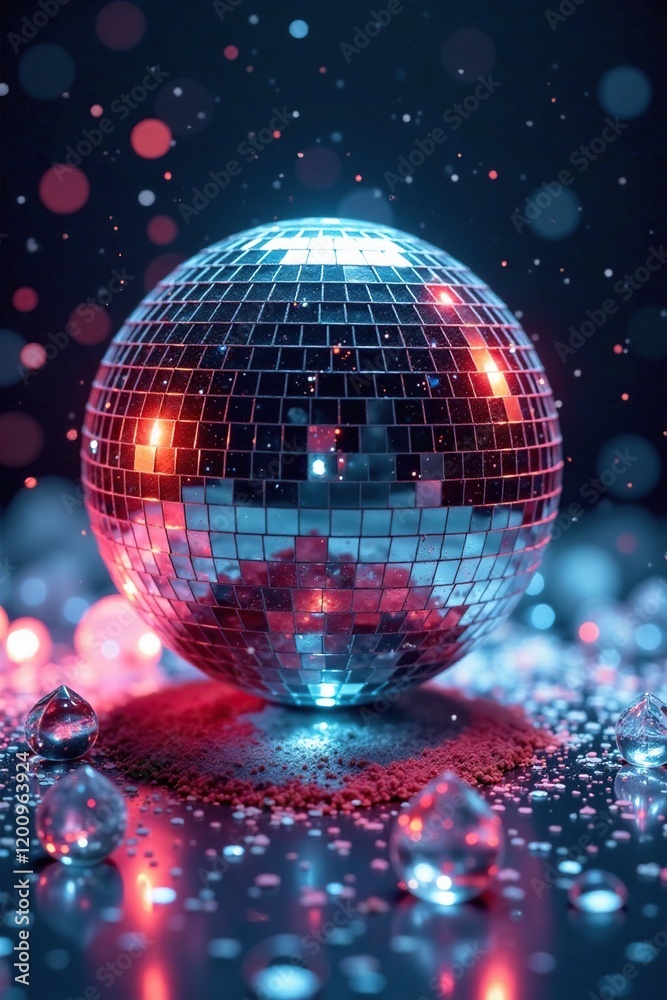 Fototapeta premium Fragmented glass scattered around a broken disco ball, shattered, glass, sparkle