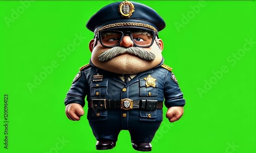 Cartoon police officer, green screen, game asset, illustration