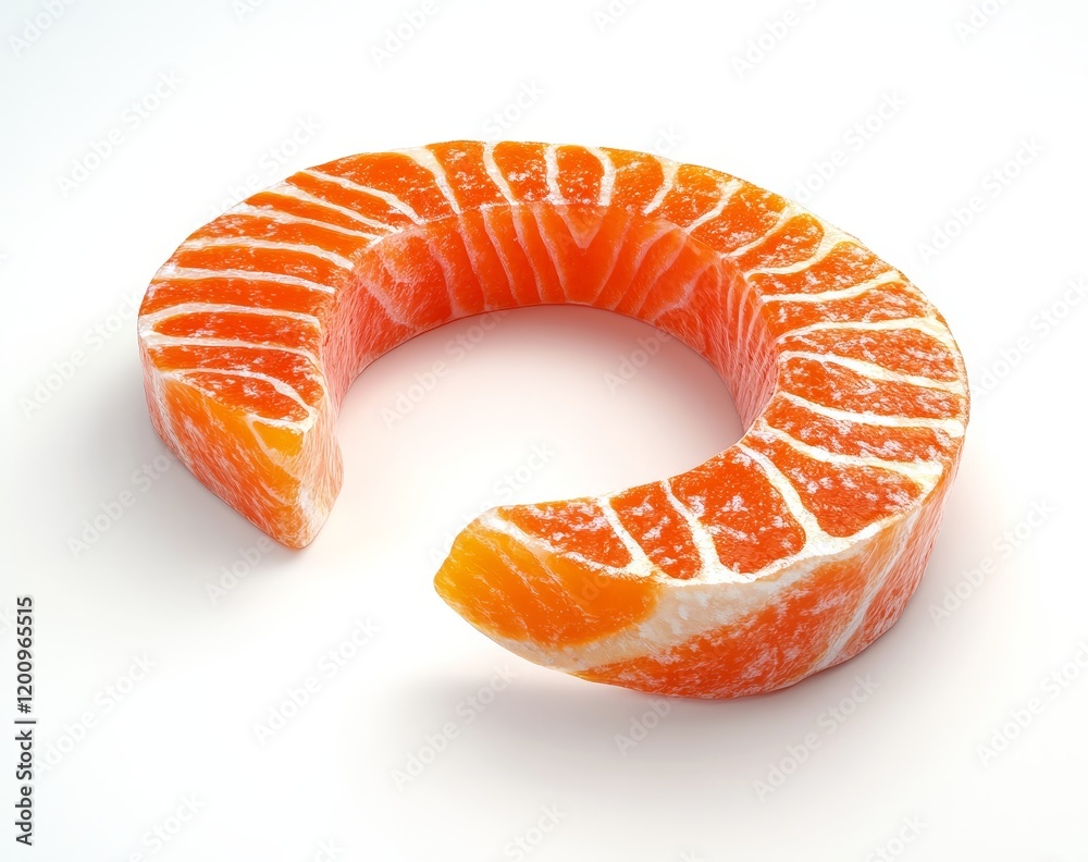 Circular salmon fillet slice on white background. Circular salmon fillet slice on white background.