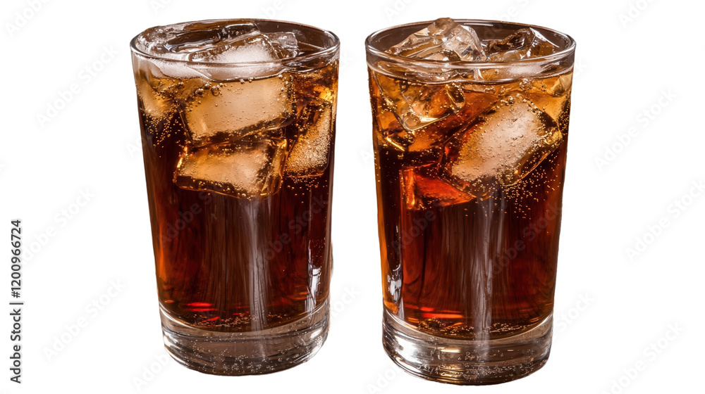 Refreshing glasses of soda kitchen counter beverage transparent background close-up view crisp refreshment