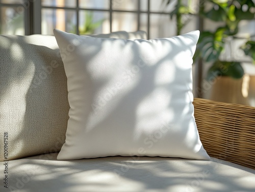 Soft White Pillow on Cozy Couch Surrounded by Natural Light
