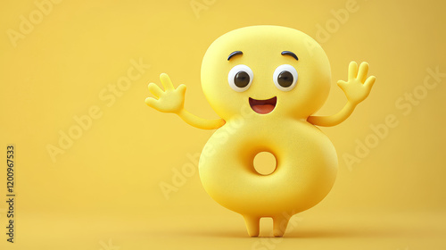 Adorable happy number 8 with a lopsided smile waving its hands suitable for a childs birthday celebration. Cartoon vector illustration on white