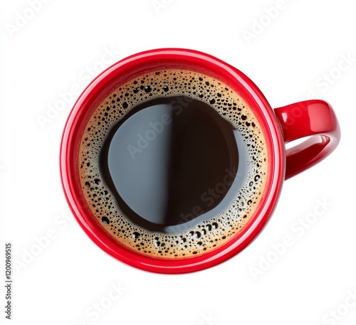 Overhead view of a red mug filled with black coffee. (1)