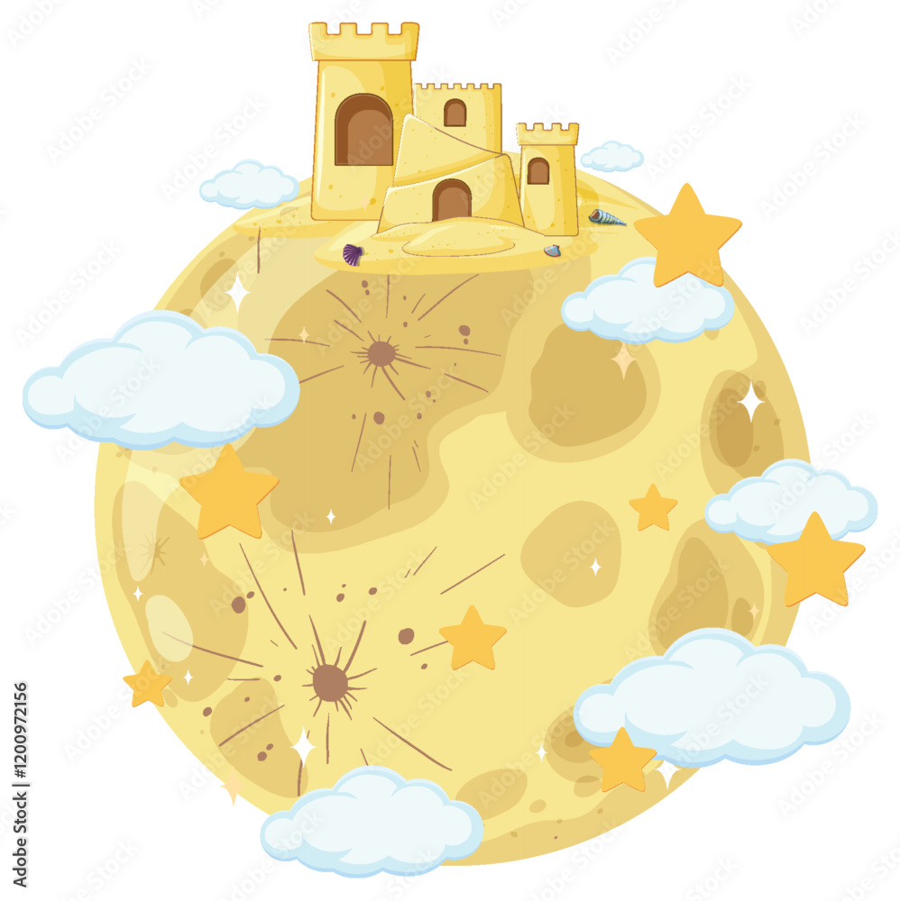 Naklejka premium Castle on the Moon with Stars