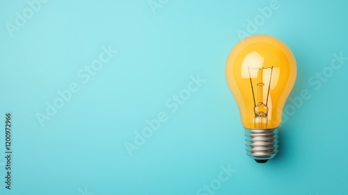 Bright Yellow Light Bulb on Blue Background for Creative Ideas