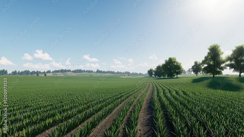 Vast Green Field under Sunny Sky Vast Green Field under Sunny Sky