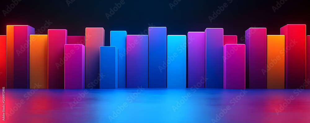 Fototapeta premium Neon bars, data graph, dark floor, website banner