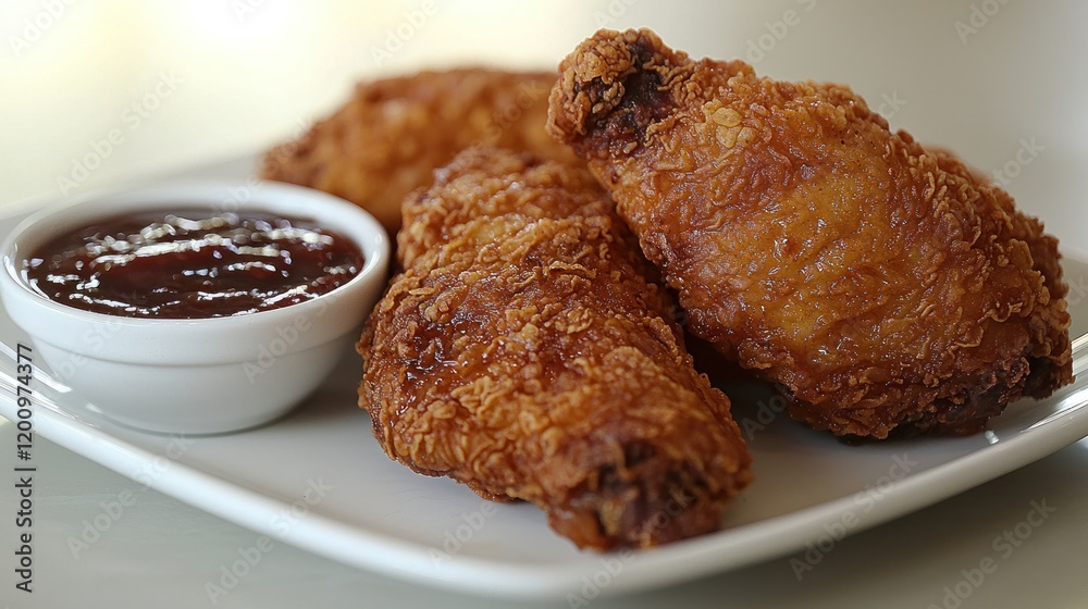 Crispy fried chicken wings, dipping sauce, restaurant, close-up Crispy fried chicken wings, dipping sauce, restaurant, close-up