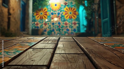 Colorful Tiles and Rustic Wood Floor in Vibrant Alley