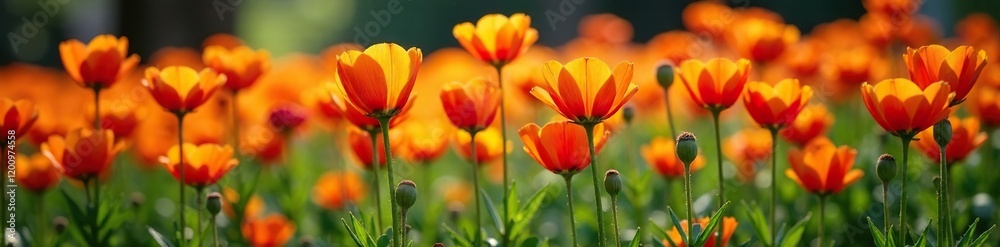 Orange and red cempasuchil flowers on the ground, garden decorations, Orange and red cempasuchil flowers on the ground, garden decorations,