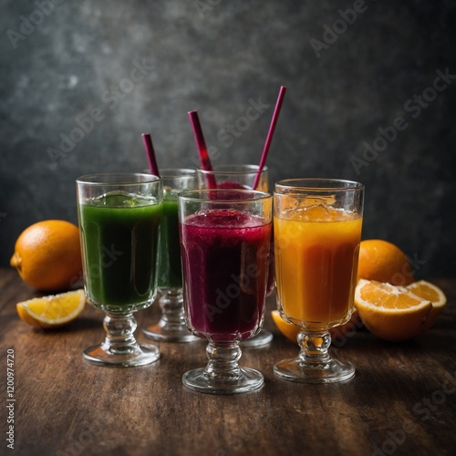 Wallpaper Mural A juice flight with five small glasses of different colors. Torontodigital.ca