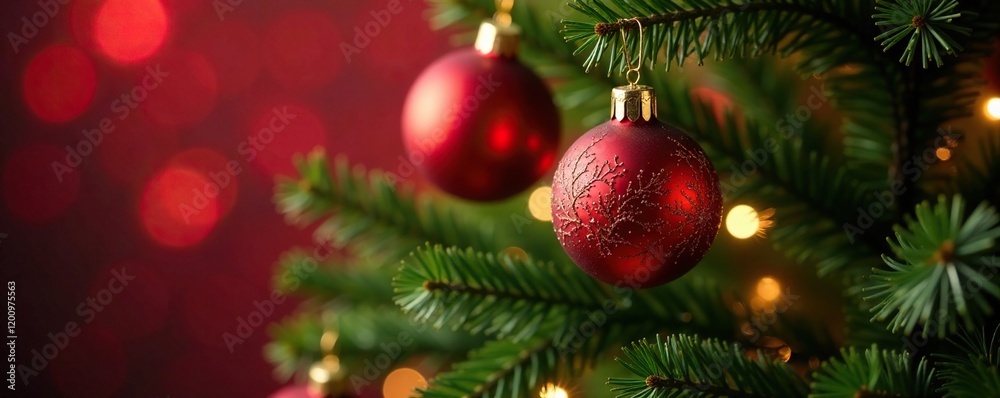 Red and gold ornaments hang from a Christmas tree branch, tree ornaments, red gold christmas tree ornaments, golden accents Red and gold ornaments hang from a Christmas tree branch, tree ornaments, red gold christmas tree ornaments, golden accents