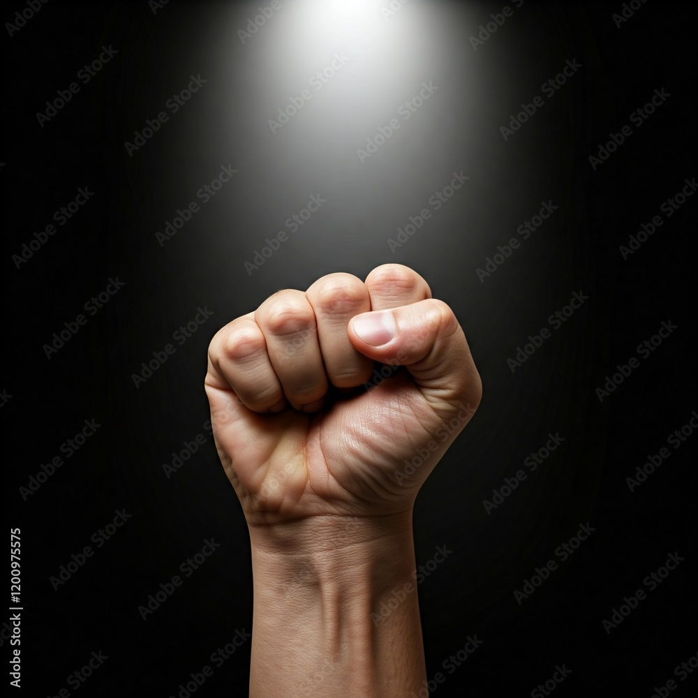 a tightly clenched fist with dark background lighting a tightly clenched fist with dark background lighting