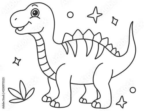 dinosaur coloring page for kids. cute black and white design with fun letters and more shapes to color