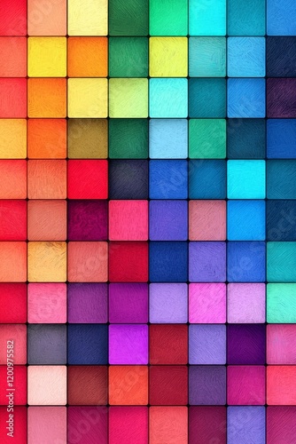 Color chart of squares in various colors, arranged neatly to create an abstract background. 