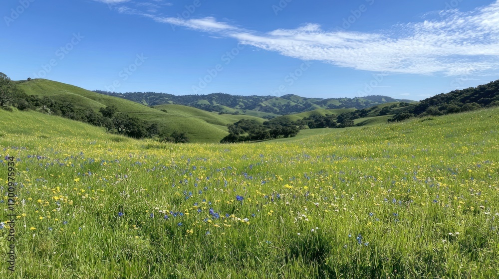 Serene Spring Meadow Landscape in California Hills