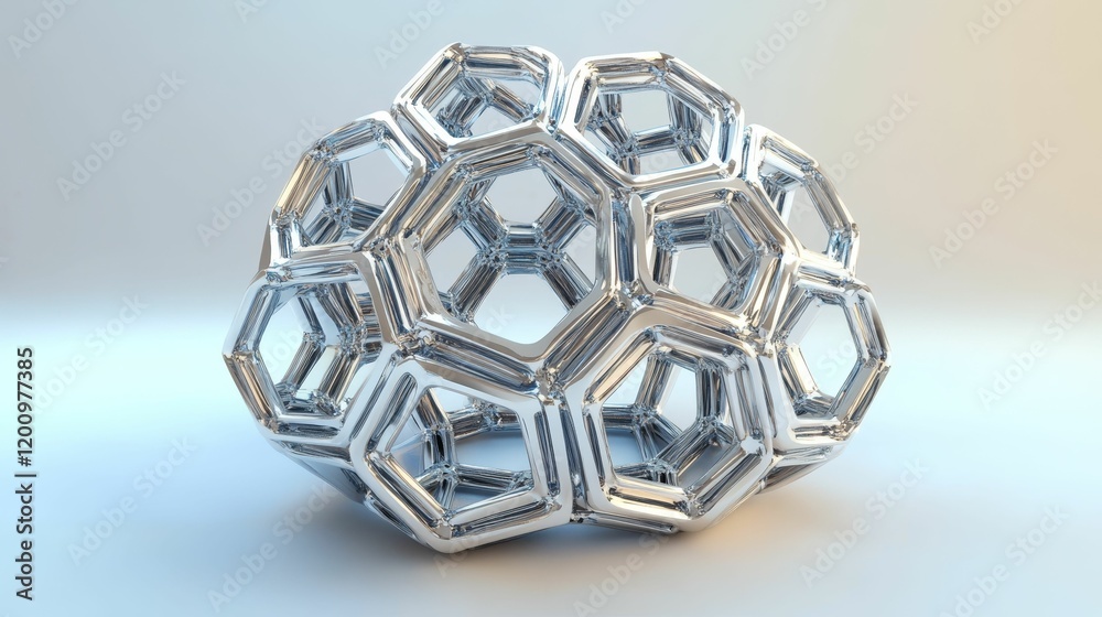 Fototapeta premium Metallic, geometric, hexagonal, sphere, abstract sculpture.
