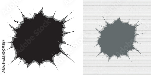 crack hole effect on wall crack wall vector illustration