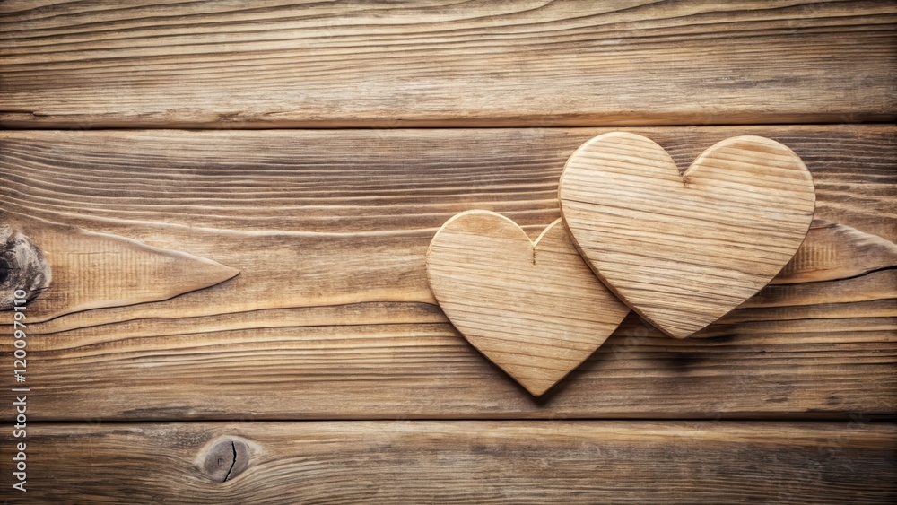 Rustic Wooden Hearts on Weathered Planks, a Symbol of Love and Affection Rustic Wooden Hearts on Weathered Planks, a Symbol of Love and Affection