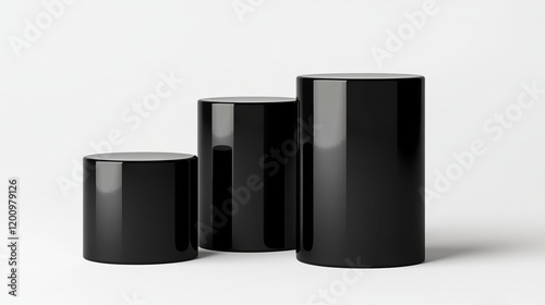 Modern black cylindrical display pedestals in varying heights