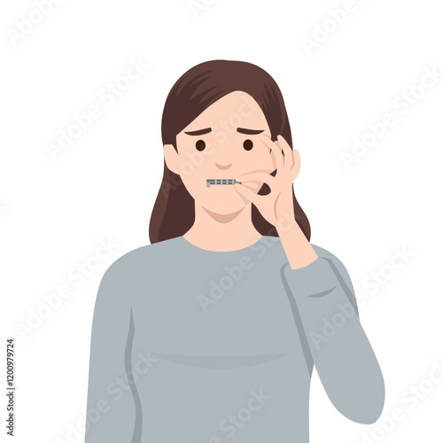 Silent Woman Gesturing with a Zipper Over Her Lips. Flat vector illustration isolated on white background