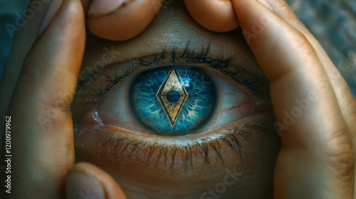 Providence illuminati eye. Tattoo, esoteric occult symbol of freemason. Vector spiritual, magic and mystic all seeing eye of God signs set of freemasonry conspiracy, alchemy or occult religion amulet photo