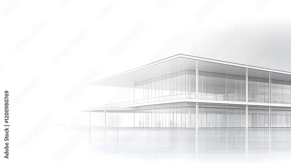 Fototapeta premium 11. A rectangular building with a grid of uniformly sized windows, standing in an open area with no additional structures or distractions, focusing on the simplicity of its design 