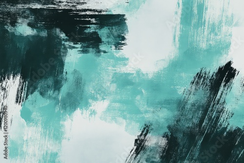 A hand-painted abstract texture with bold strokes of turquoise and forest green blending harmoniously.