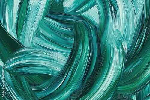 A hand-painted abstract texture with bold strokes of turquoise and forest green blending harmoniously.