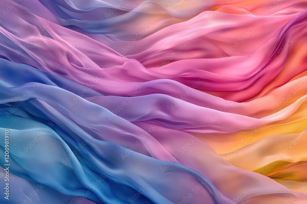 Layers of overlapping translucent waves resembling colorful silk floating in the air Layers of overlapping translucent waves resembling colorful silk floating in the air
