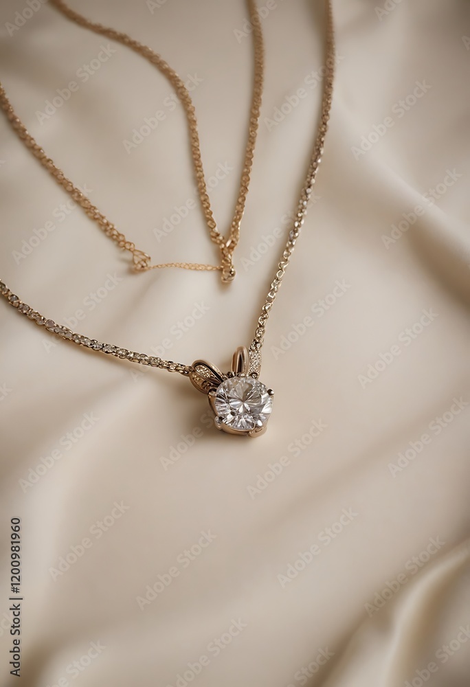 Fototapeta premium Diamond necklace on fabric background