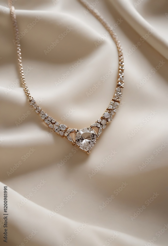 Fototapeta premium Diamond necklace on fabric background