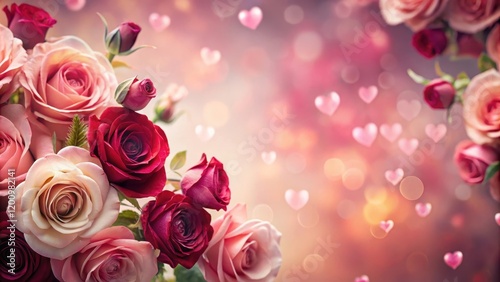 Romantic Bouquet of Pink and Red Roses with Hearts