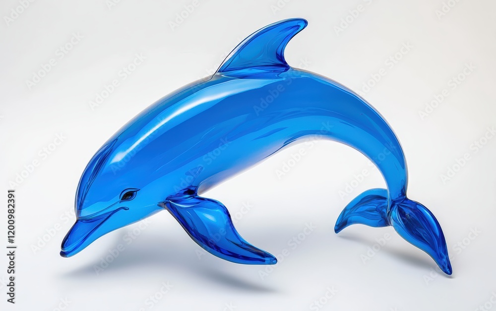 Fototapeta premium A vibrant blue balloon dolphin sculpture, mid-leap on a clean white background