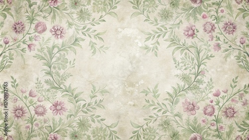 Elegant Vintage Floral Border Design on Antique Paper Texture