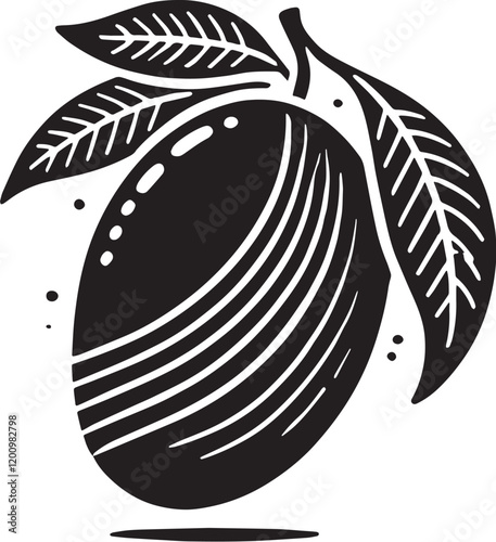 Black Color Mango Silhouette Vector Illustration, Solid White Background