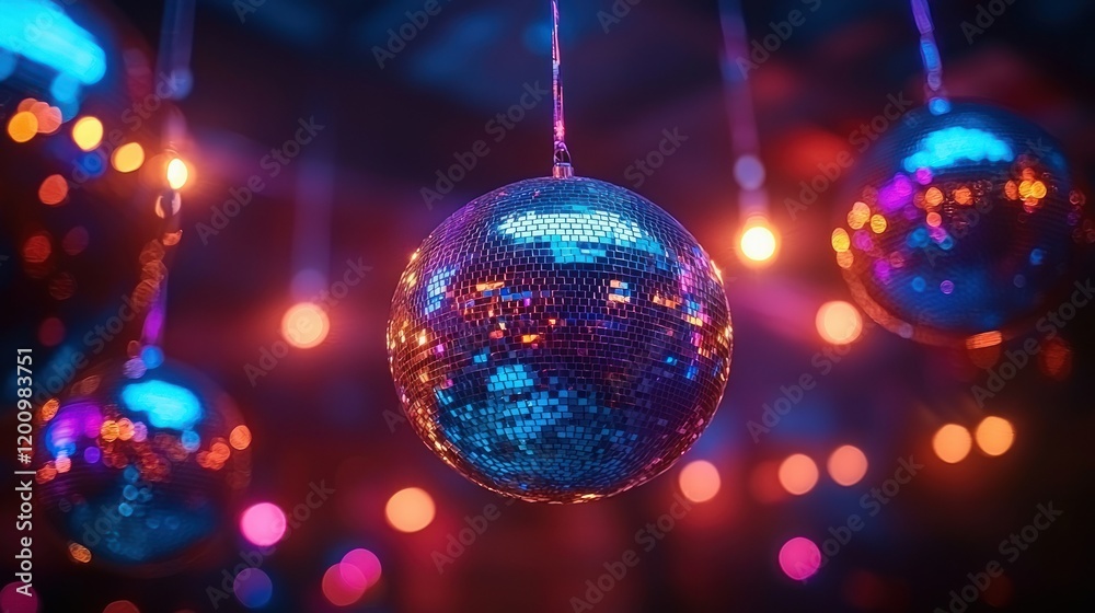 Obraz premium Disco ball hangs in vibrant nightclub