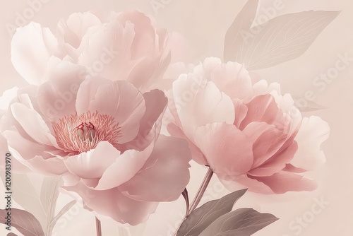 Fototapeta Naklejka Na Ścianę i Meble -  A modern composition with abstract outlines of peonies in subtle pink shades, creating a minimalist floral aesthetic.