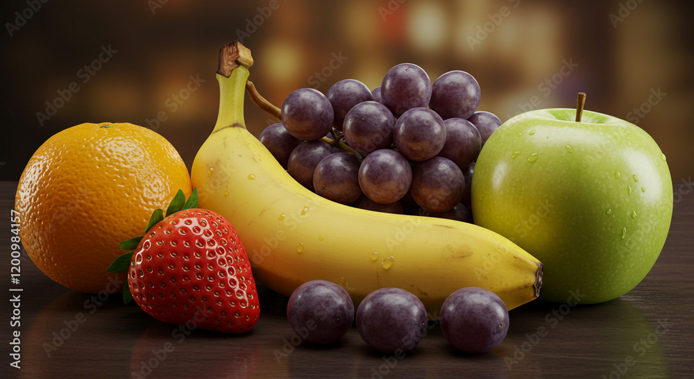 Fresh Fruit Still Life Banana Orange Apple Grapes Strawberry Fresh Fruit Still Life Banana Orange Apple Grapes Strawberry