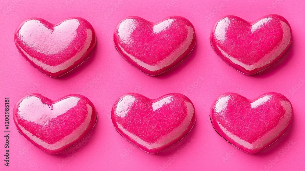 Fototapeta premium Shiny Pink Heart-Shaped Treats on Vibrant Background