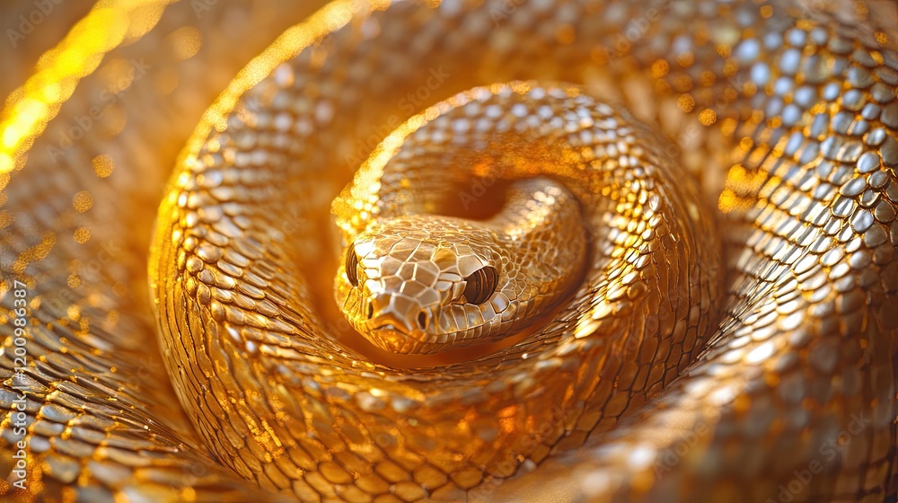 Fototapeta premium Close-up of a golden or yellow rattlesnake head on a black background