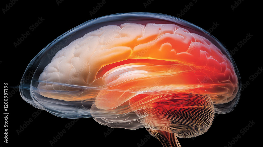 Fototapeta premium vibrant illustration of human brain showcasing neural activity and structure, emphasizing complexity of mind and its functions